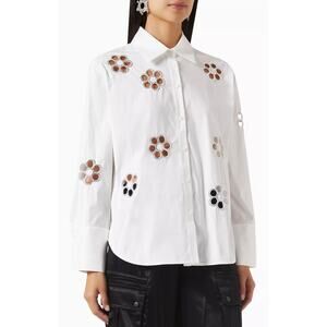 Alice + Olivia Finely Flower Cut Out Embellished White Button Down Shirt XS